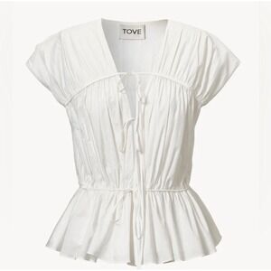 TOVE Thea Top Ruched Tie Front Cotton in White - 42 / 10